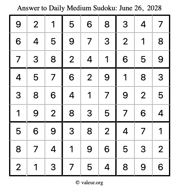 Answer to medium sudoku June 26, 2028