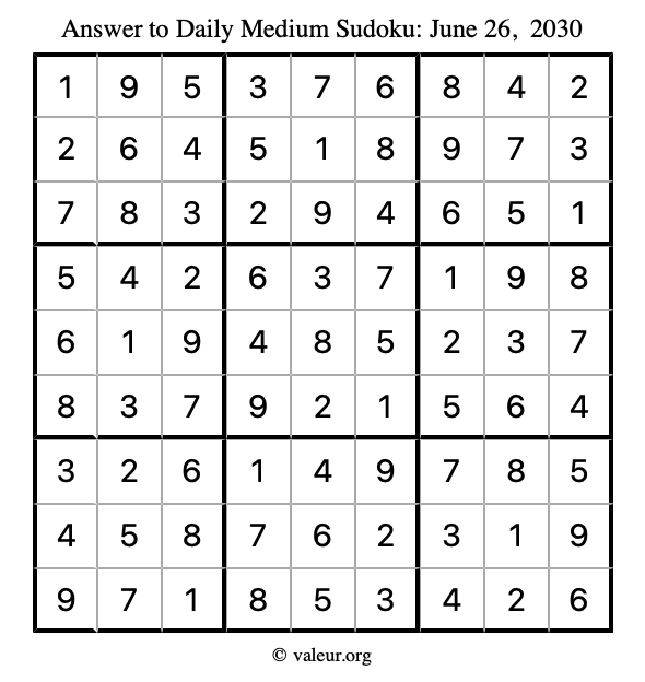 Answer to medium sudoku June 26, 2030