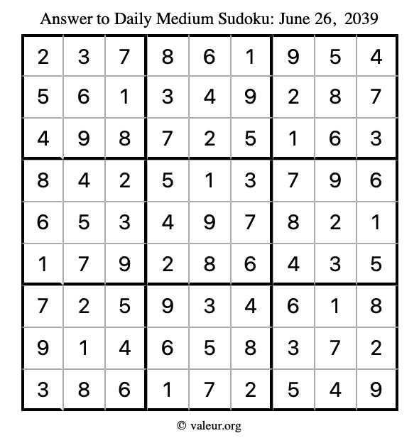 Answer to medium sudoku June 26, 2039