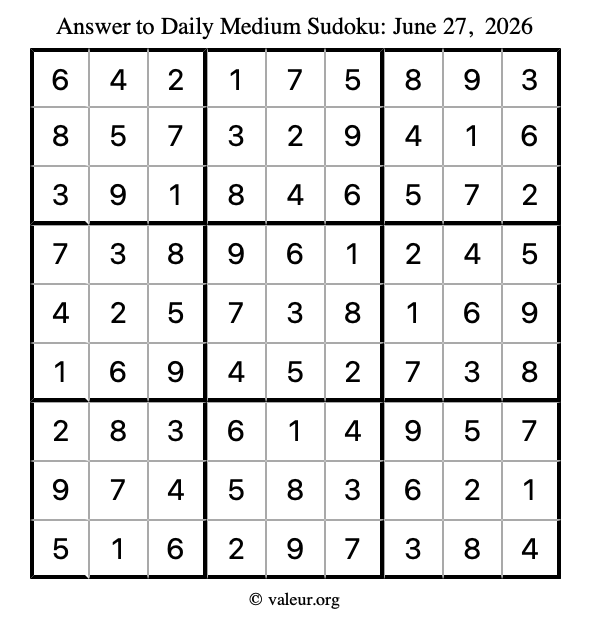 Answer to medium sudoku June 27, 2026