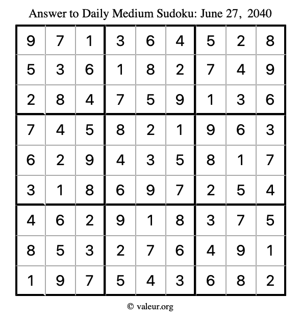 Answer to medium sudoku June 27, 2040
