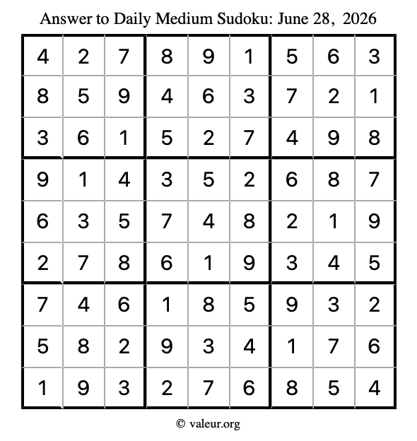 Answer to medium sudoku June 28, 2026
