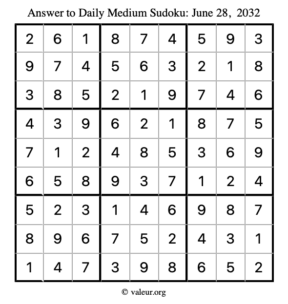 Answer to medium sudoku June 28, 2032