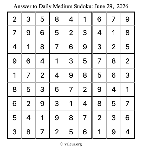 Answer to medium sudoku June 29, 2026