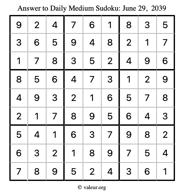 Answer to medium sudoku June 29, 2039