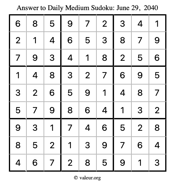 Answer to medium sudoku June 29, 2040