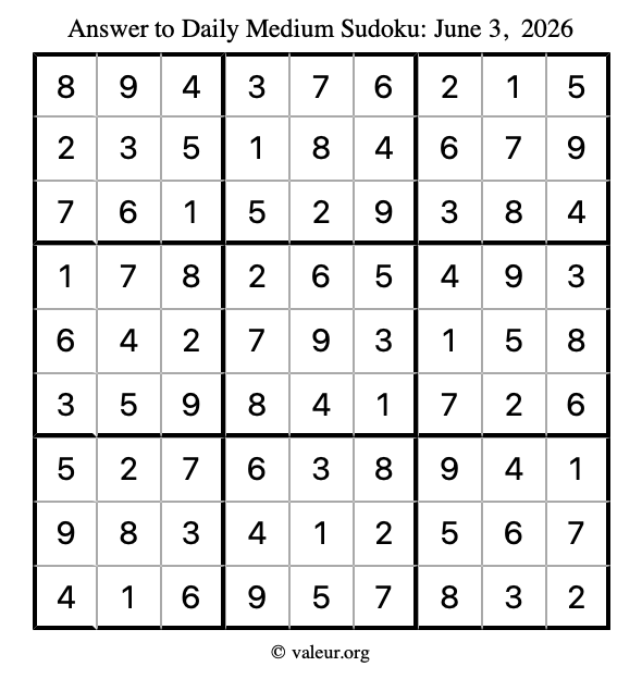 Answer to medium sudoku June 3, 2026