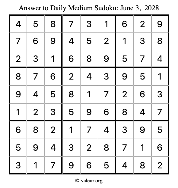 Answer to medium sudoku June 3, 2028