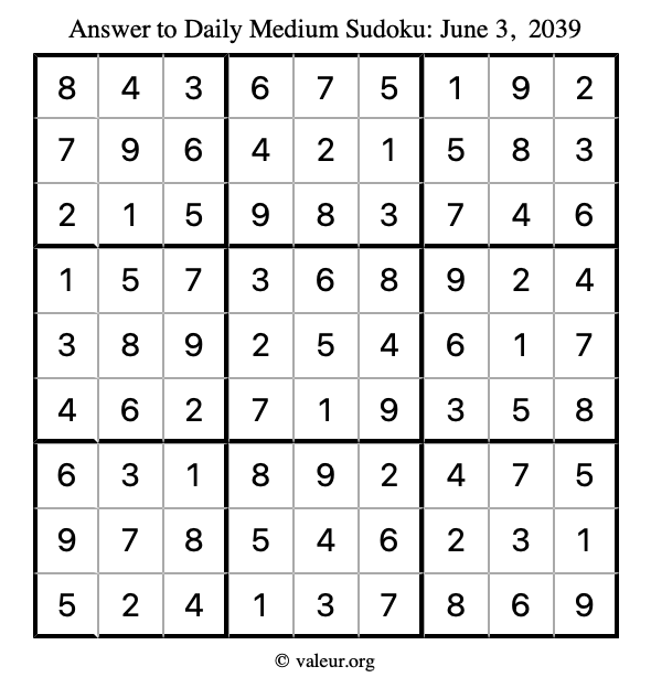 Answer to medium sudoku June 3, 2039