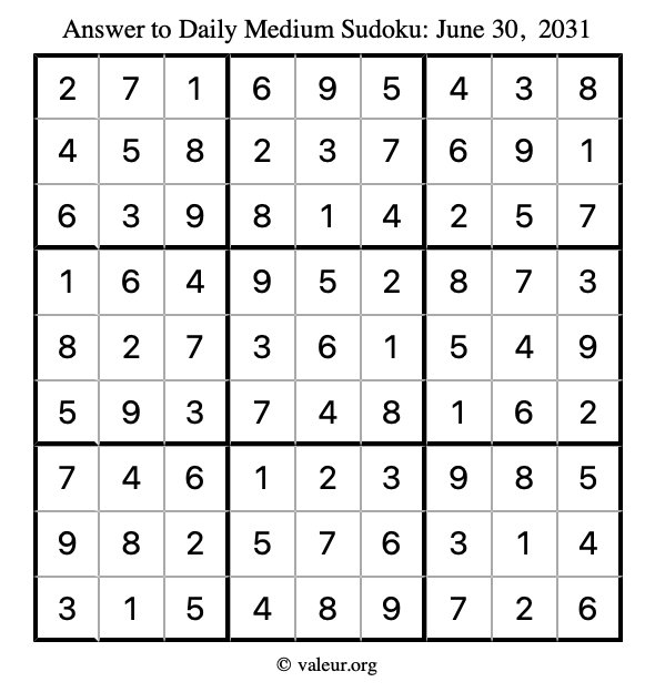 Answer to medium sudoku June 30, 2031