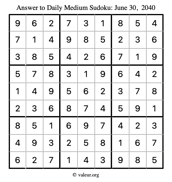 Answer to medium sudoku June 30, 2040