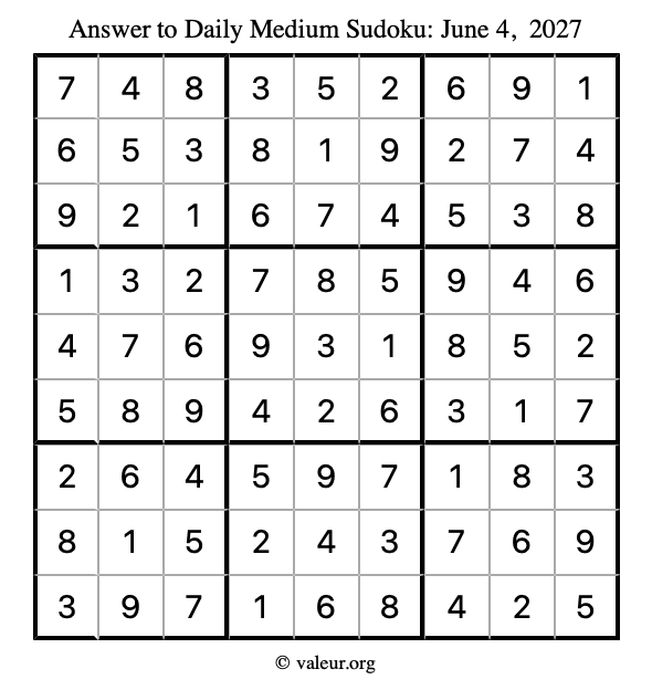 Answer to medium sudoku June 4, 2027
