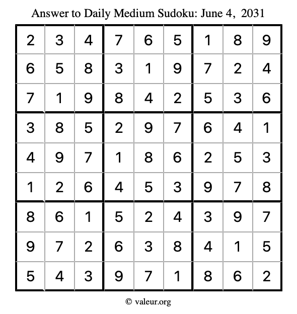 Answer to medium sudoku June 4, 2031