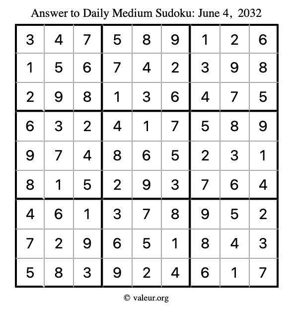 Answer to medium sudoku June 4, 2032