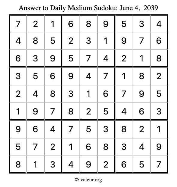 Answer to medium sudoku June 4, 2039