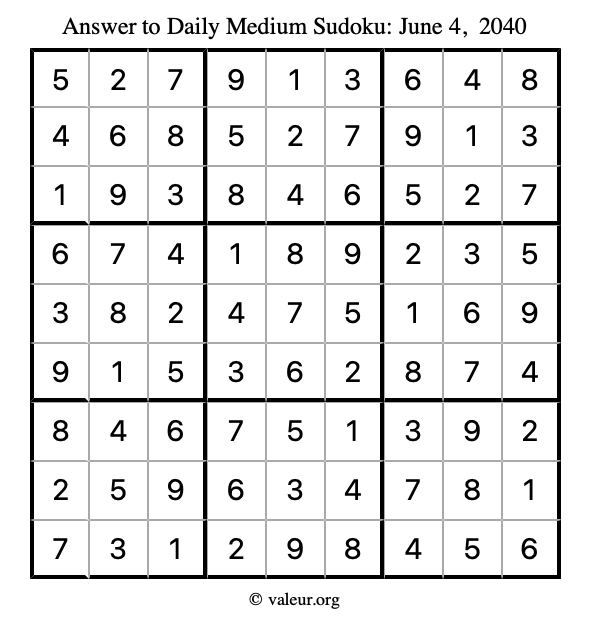 Answer to medium sudoku June 4, 2040