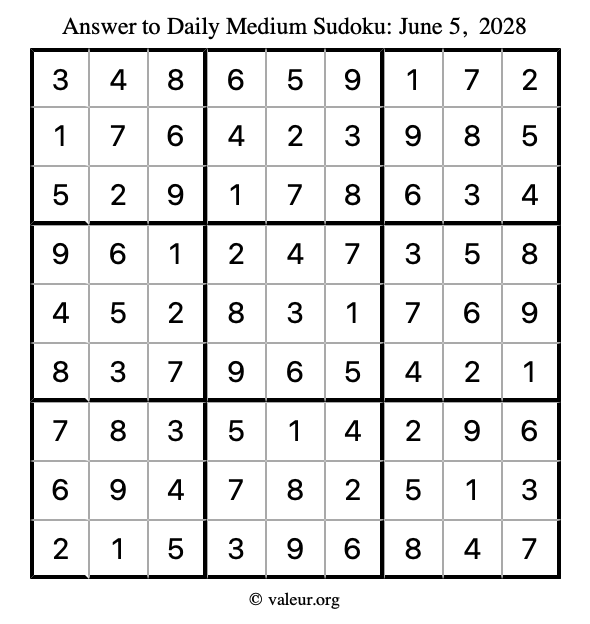 Answer to medium sudoku June 5, 2028