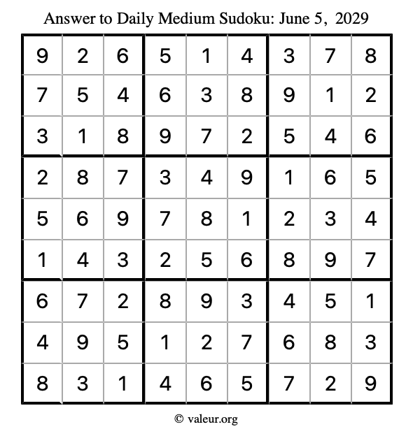 Answer to medium sudoku June 5, 2029