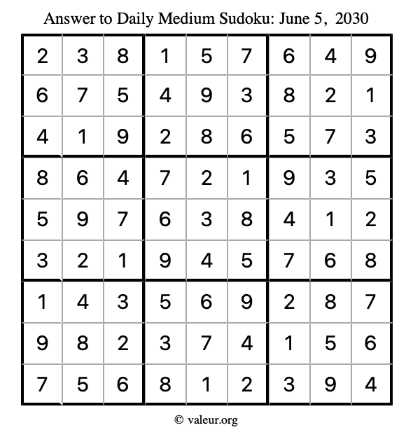 Answer to medium sudoku June 5, 2030