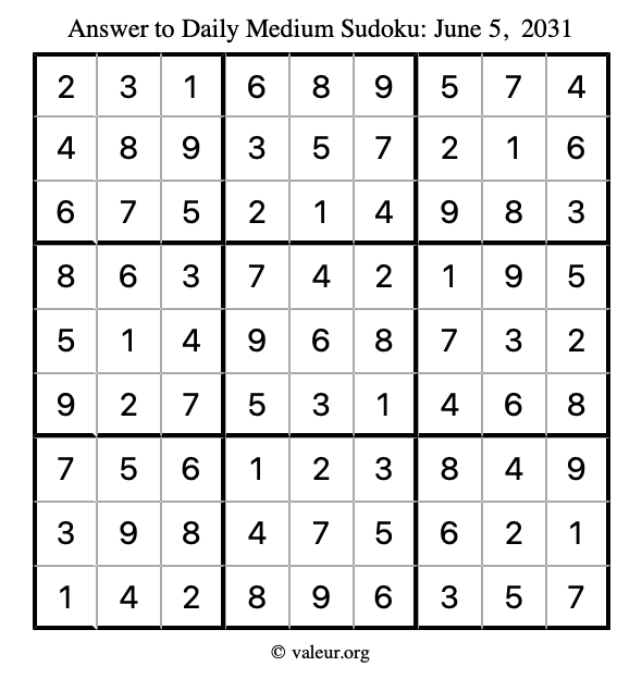 Answer to medium sudoku June 5, 2031
