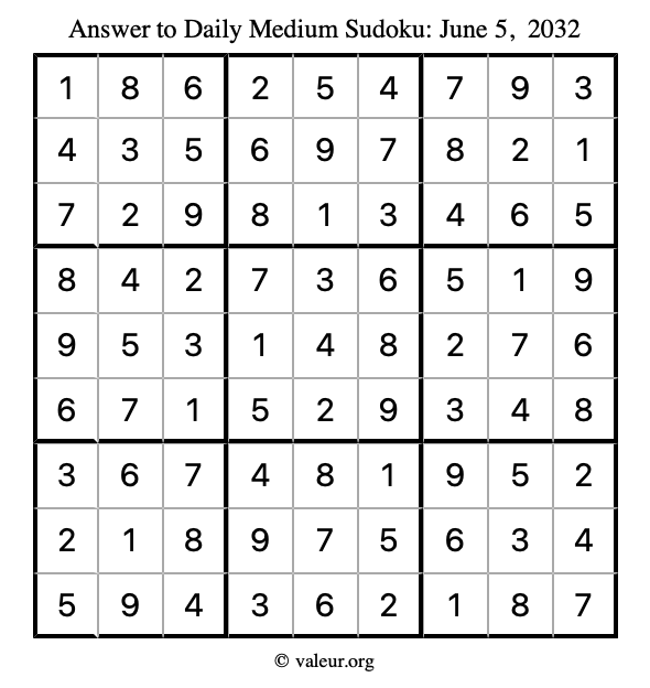 Answer to medium sudoku June 5, 2032