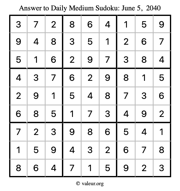 Answer to medium sudoku June 5, 2040