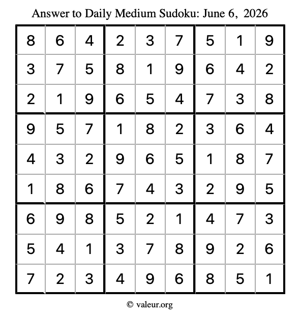 Answer to medium sudoku June 6, 2026
