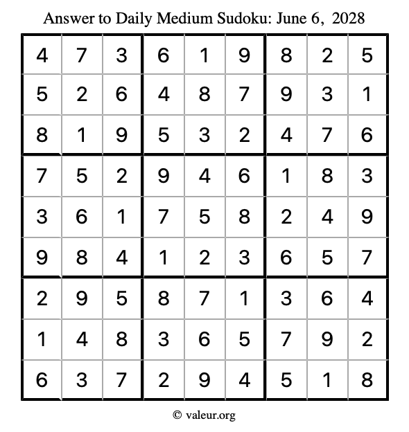 Answer to medium sudoku June 6, 2028