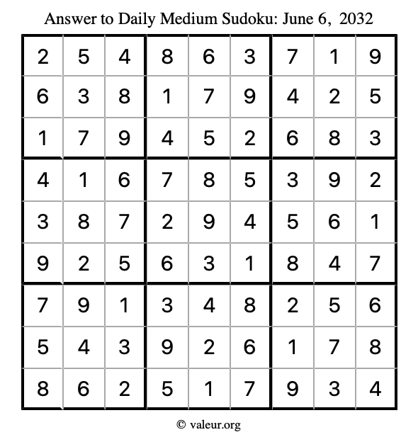 Answer to medium sudoku June 6, 2032