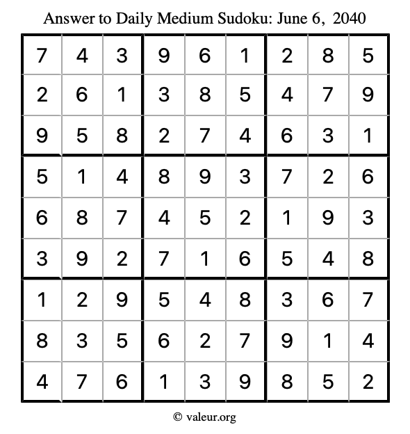 Answer to medium sudoku June 6, 2040