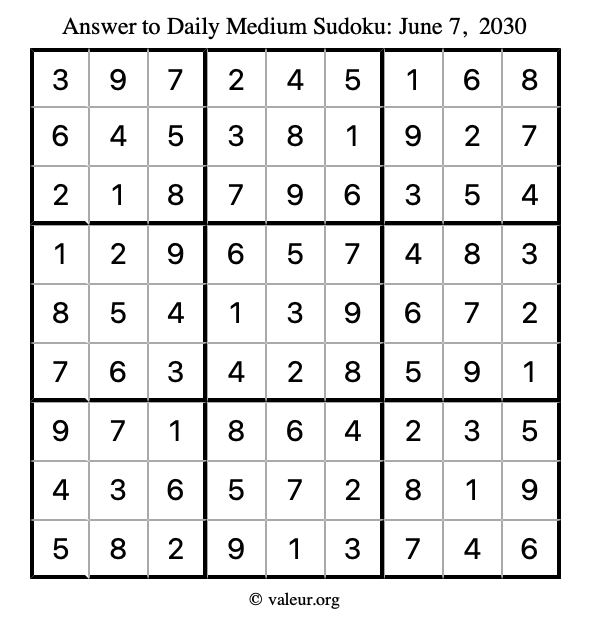 Answer to medium sudoku June 7, 2030