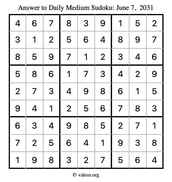 Answer to medium sudoku June 7, 2031