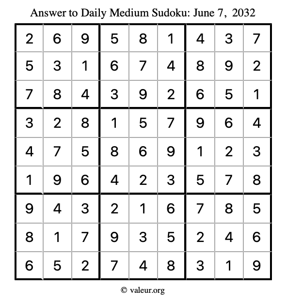 Answer to medium sudoku June 7, 2032