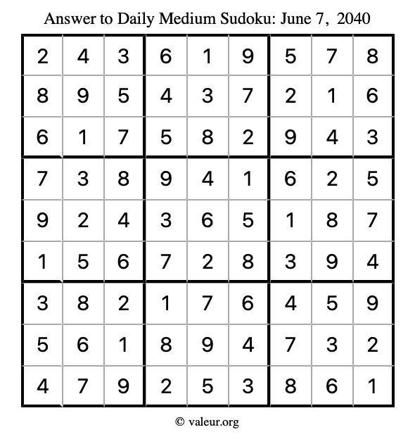 Answer to medium sudoku June 7, 2040