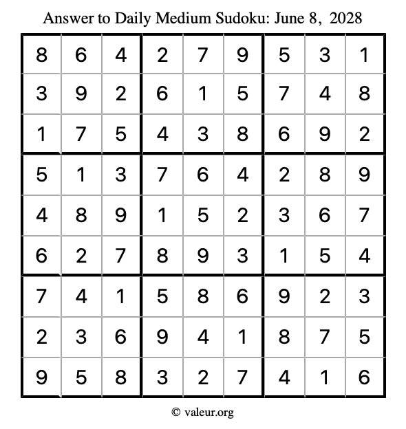 Answer to medium sudoku June 8, 2028