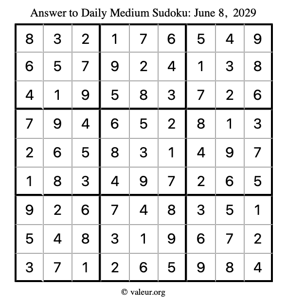 Answer to medium sudoku June 8, 2029
