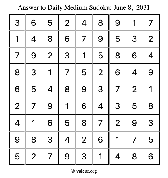 Answer to medium sudoku June 8, 2031