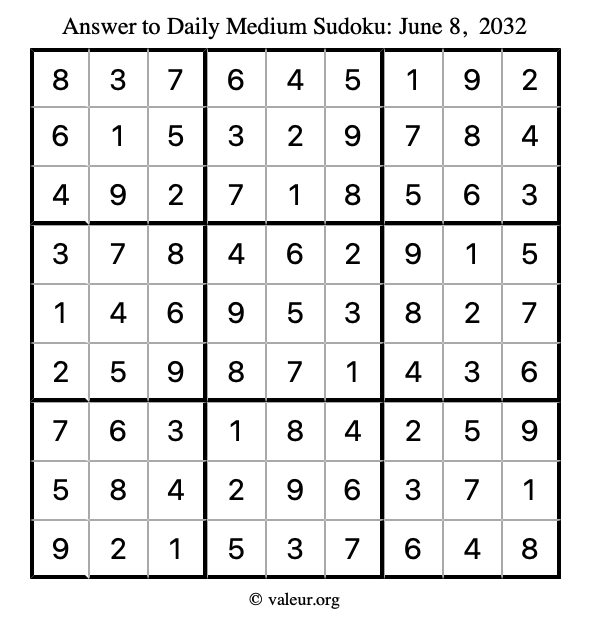 Answer to medium sudoku June 8, 2032