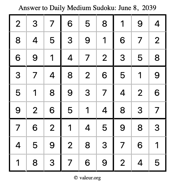 Answer to medium sudoku June 8, 2039