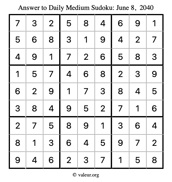 Answer to medium sudoku June 8, 2040