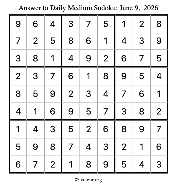 Answer to medium sudoku June 9, 2026