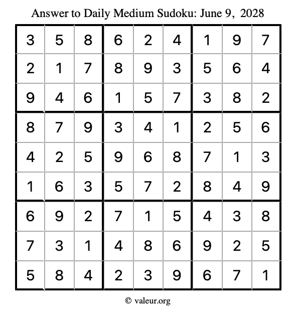Answer to medium sudoku June 9, 2028