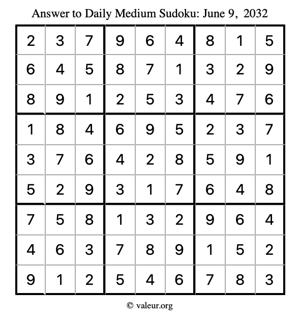 Answer to medium sudoku June 9, 2032