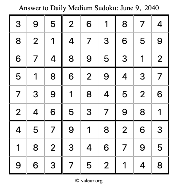 Answer to medium sudoku June 9, 2040