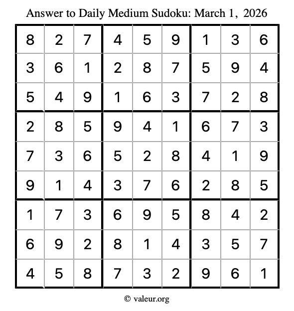 Answer to medium sudoku March 1, 2026