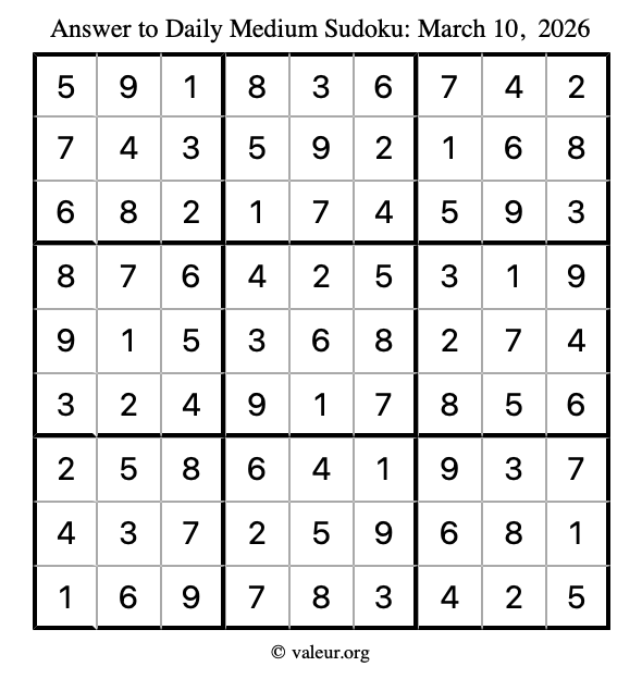 Answer to medium sudoku March 10, 2026