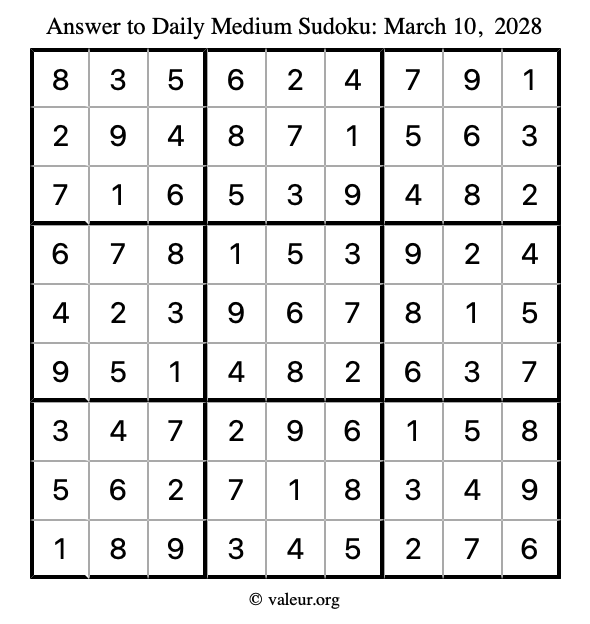 Answer to medium sudoku March 10, 2028