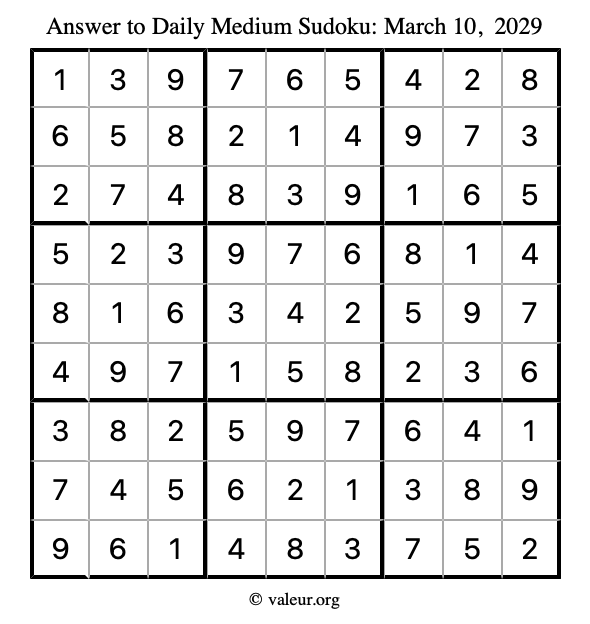 Answer to medium sudoku March 10, 2029