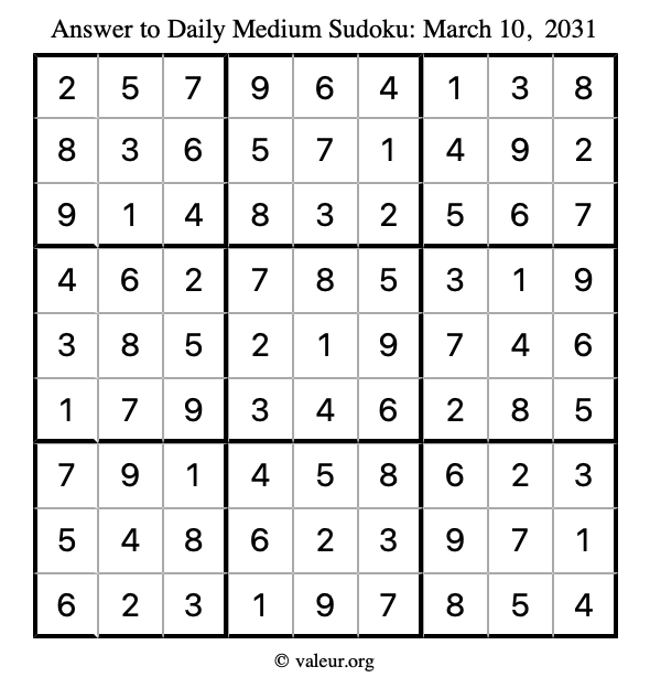 Answer to medium sudoku March 10, 2031