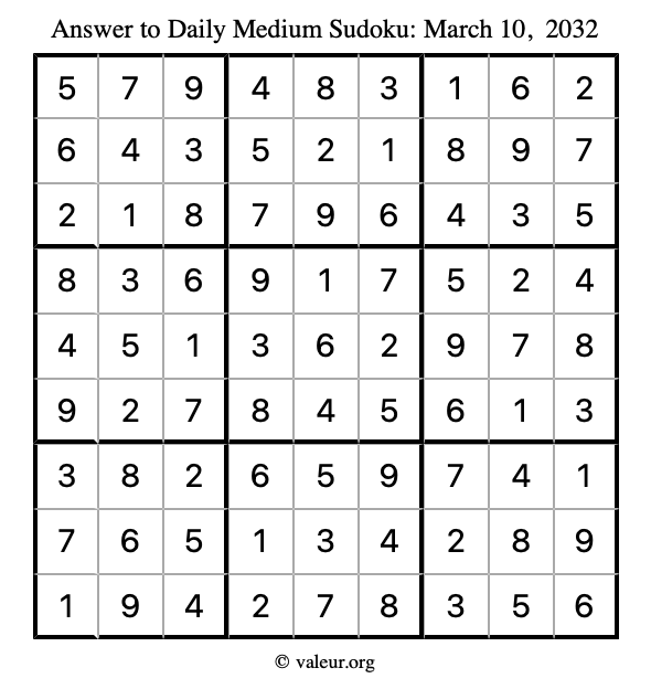 Answer to medium sudoku March 10, 2032